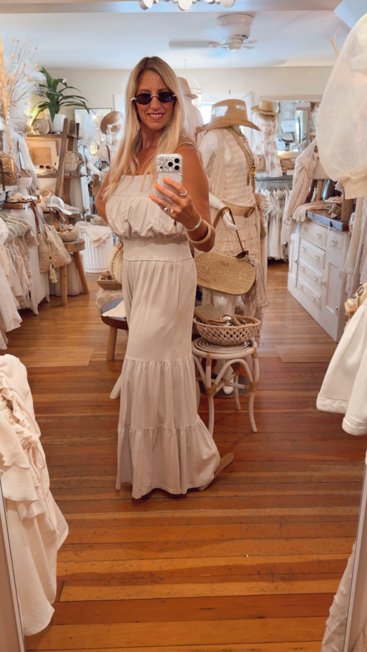 100% Cotton Smocked Tiered Wide-Leg Jumpsuit