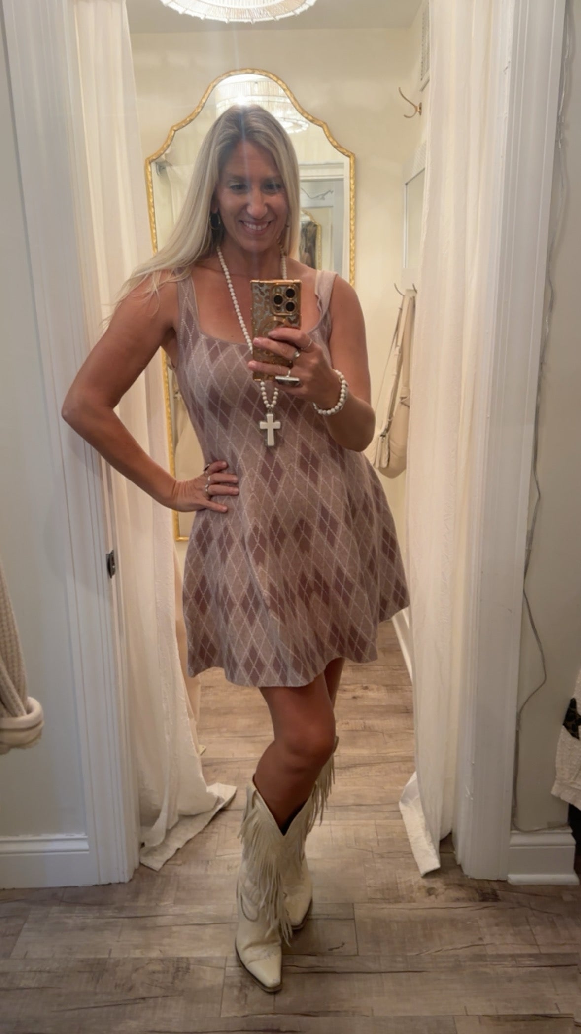 Argyle Pattern Sweater Dress