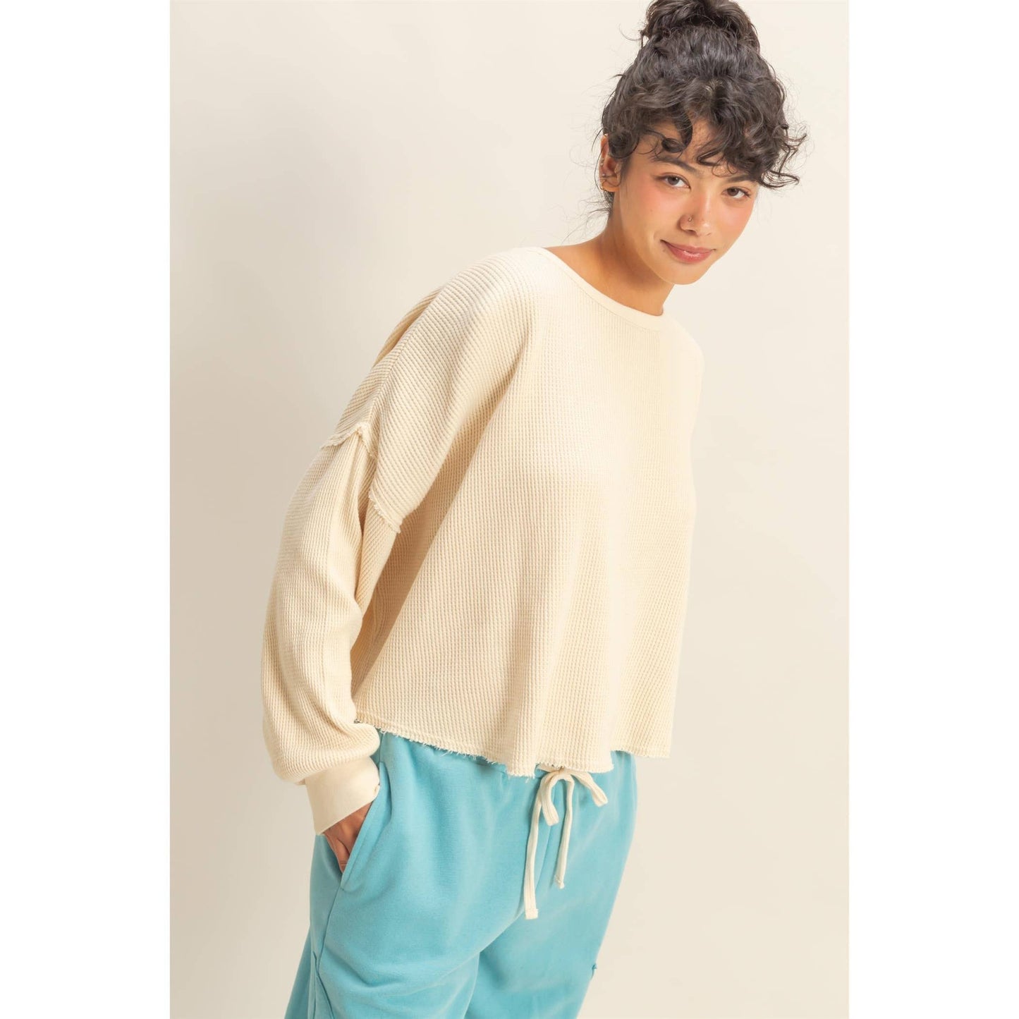 Mineral Wash Waffle Oversized Top