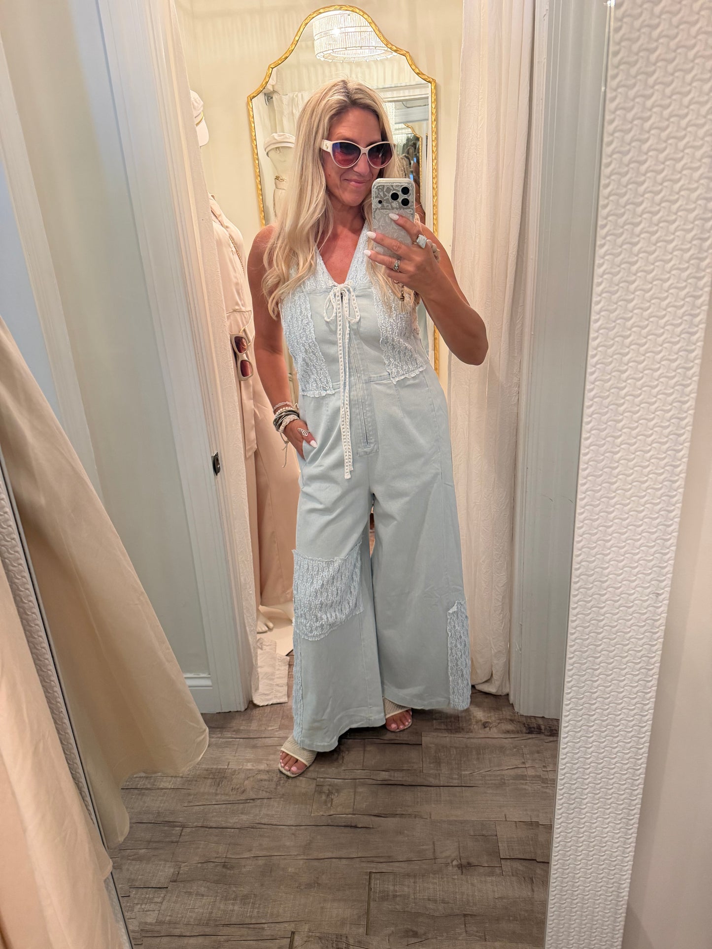 Lace Patchwork Denim Jumpsuit