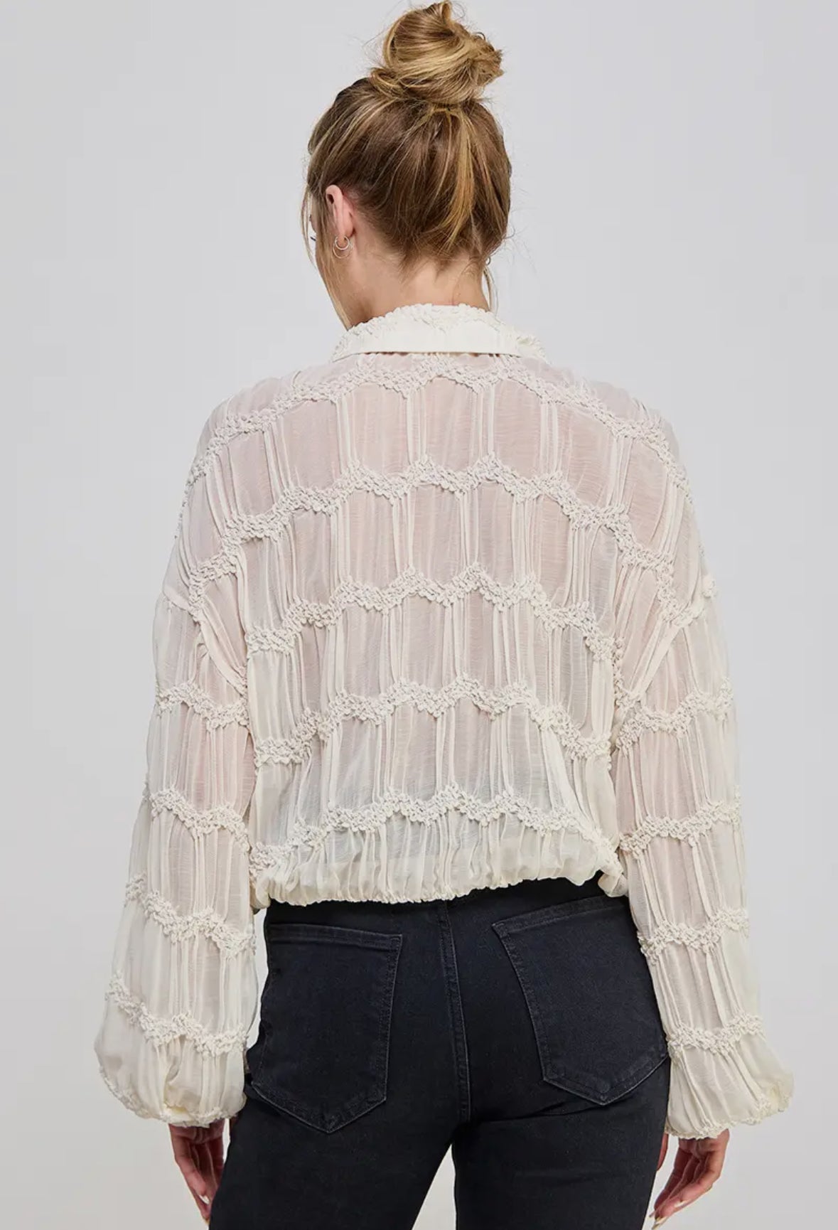 Cream Romantic Sheer Button Front Blouse