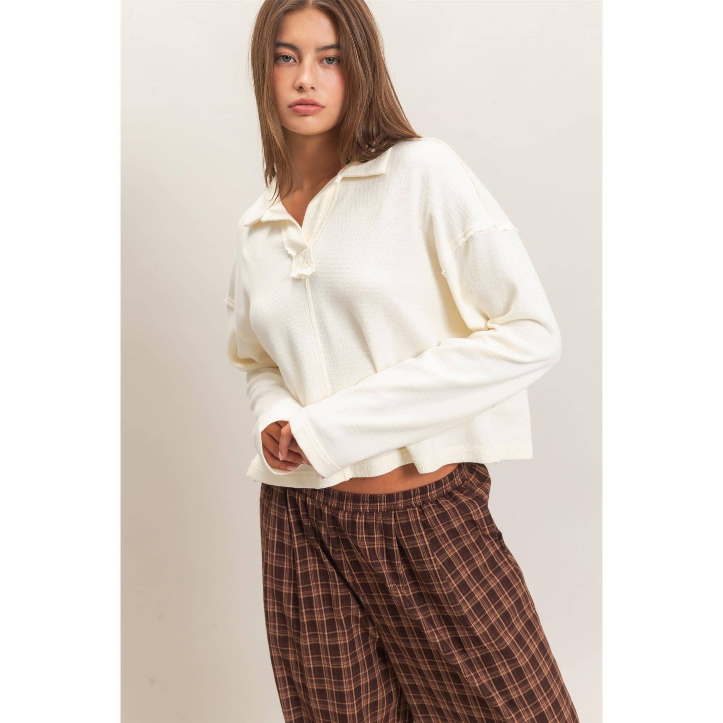 Mineral Wash Textured Collar Top