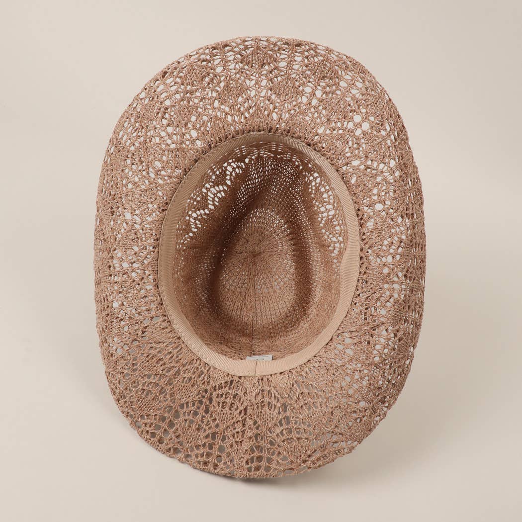 Lace Pattern Braided Band Adjustable Sun Hat Taupe