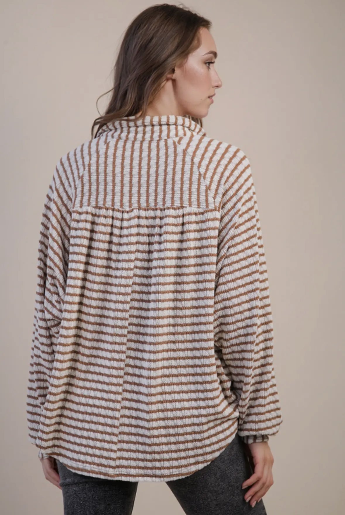 Oversized Textured Stripe Casual Knit Top