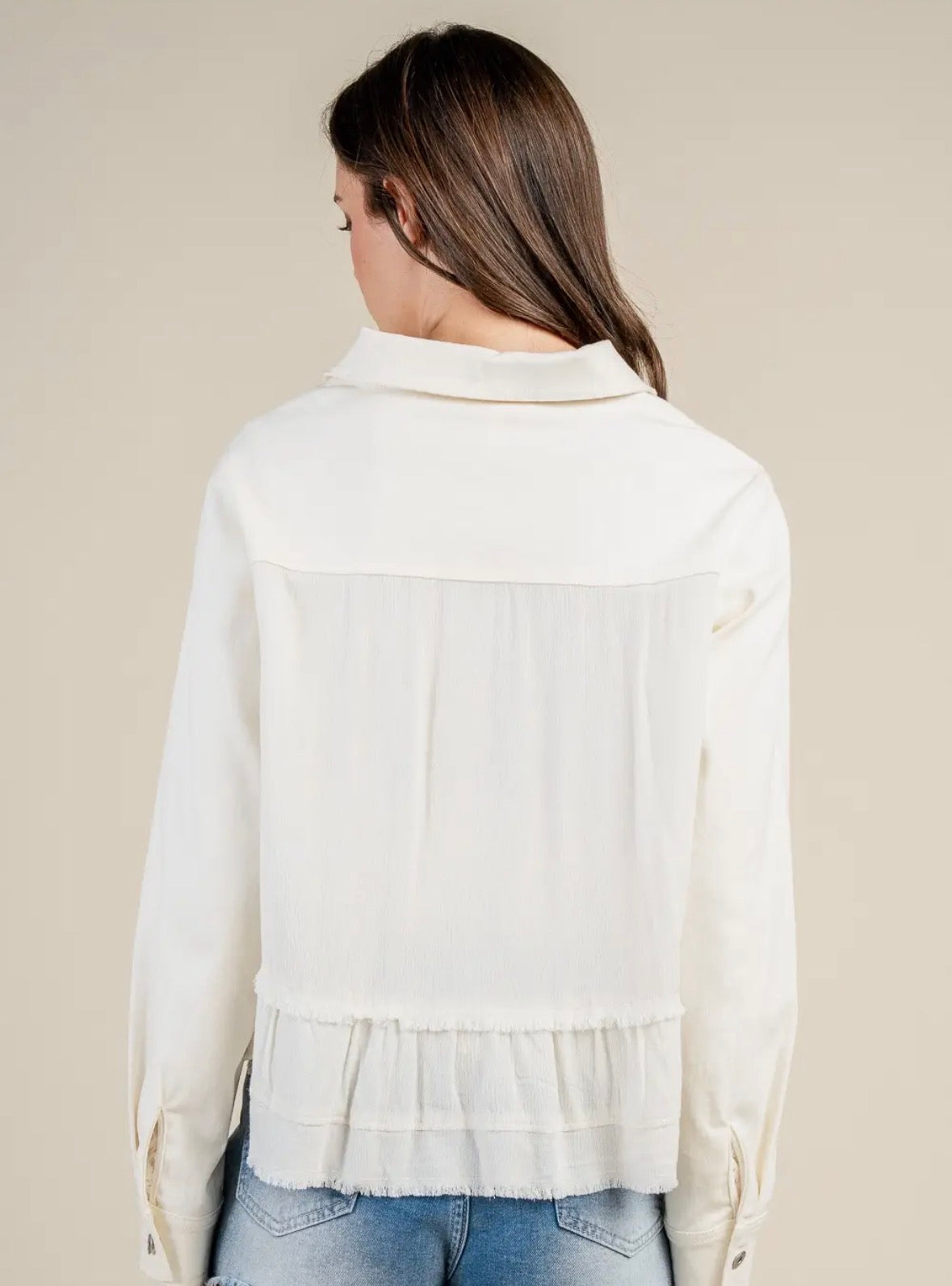 Open Front Denim Jacket w/ Lace