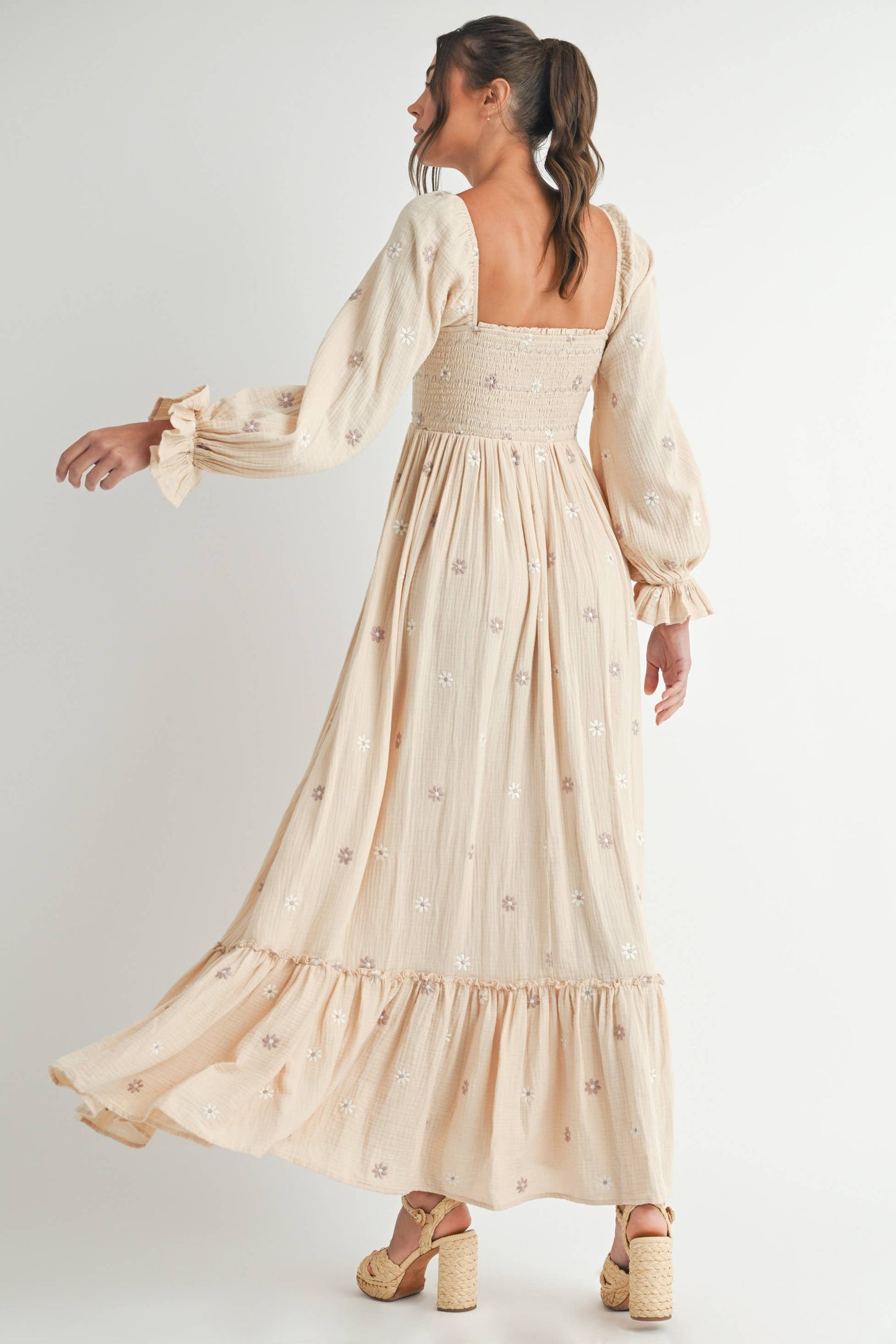 Long Sleeve Embroidery Maxi Dress