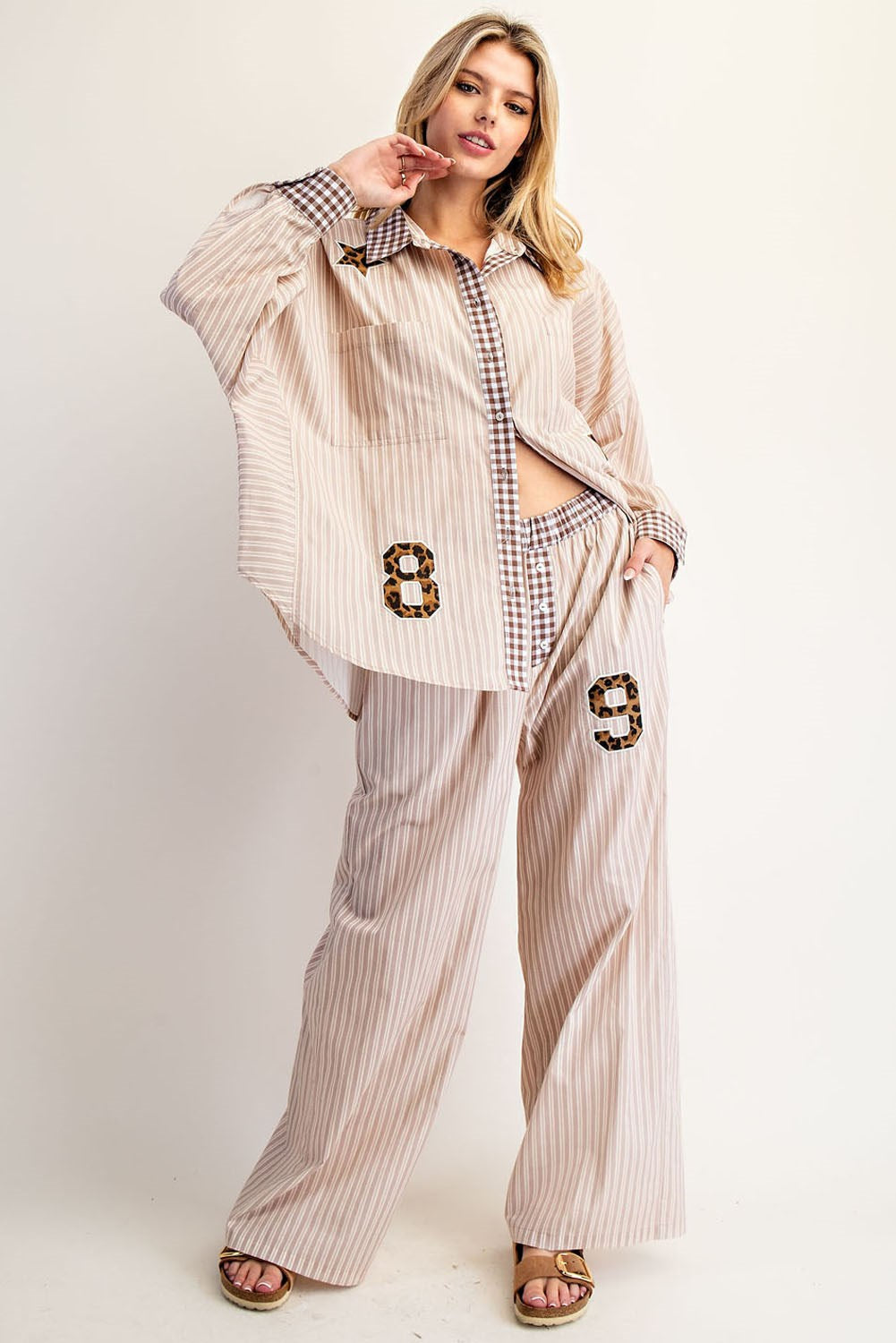 Striped Leapord Applique Button Down