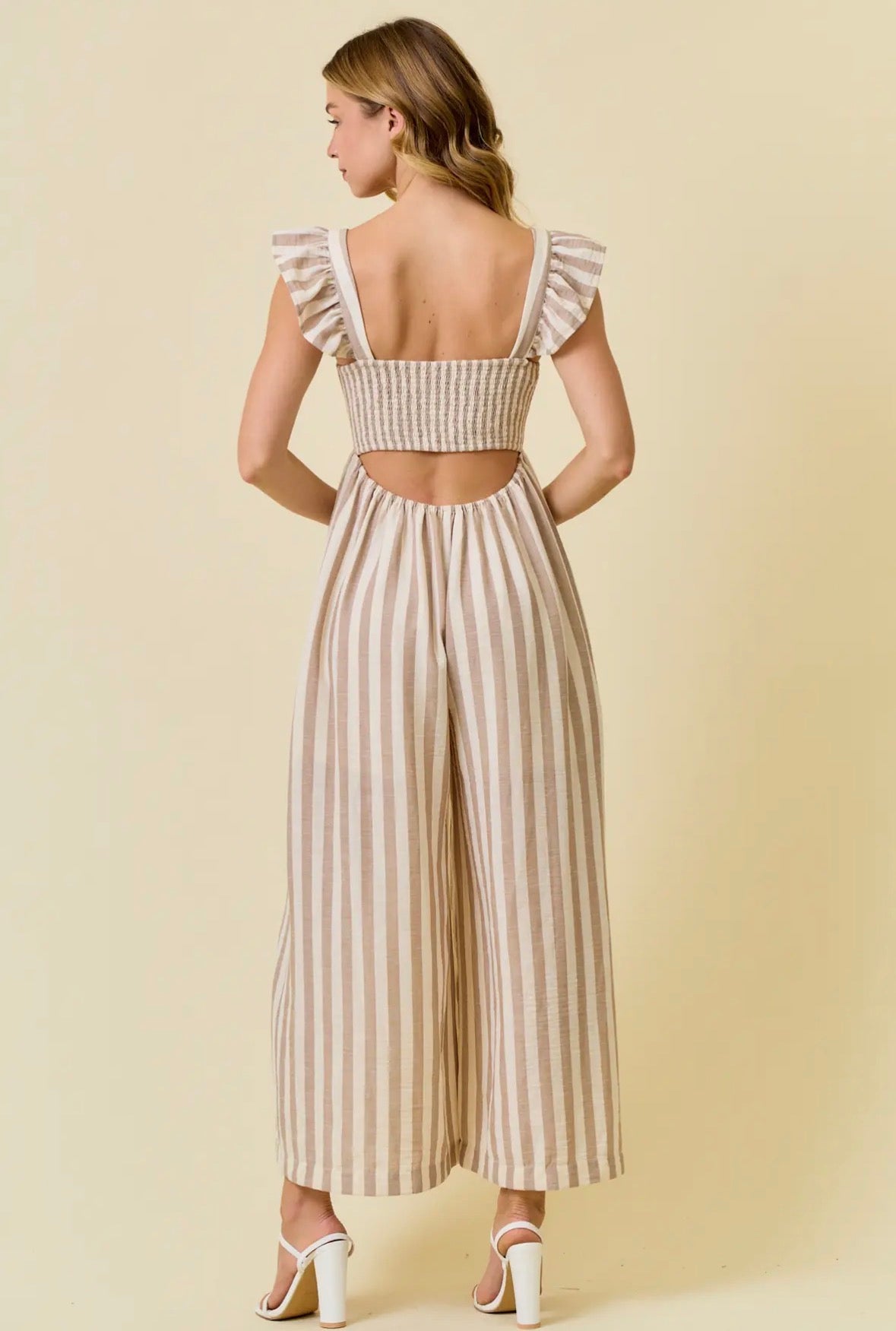 STRIPE COTTON GAUZE WIDE LEG
JUMPSUIT