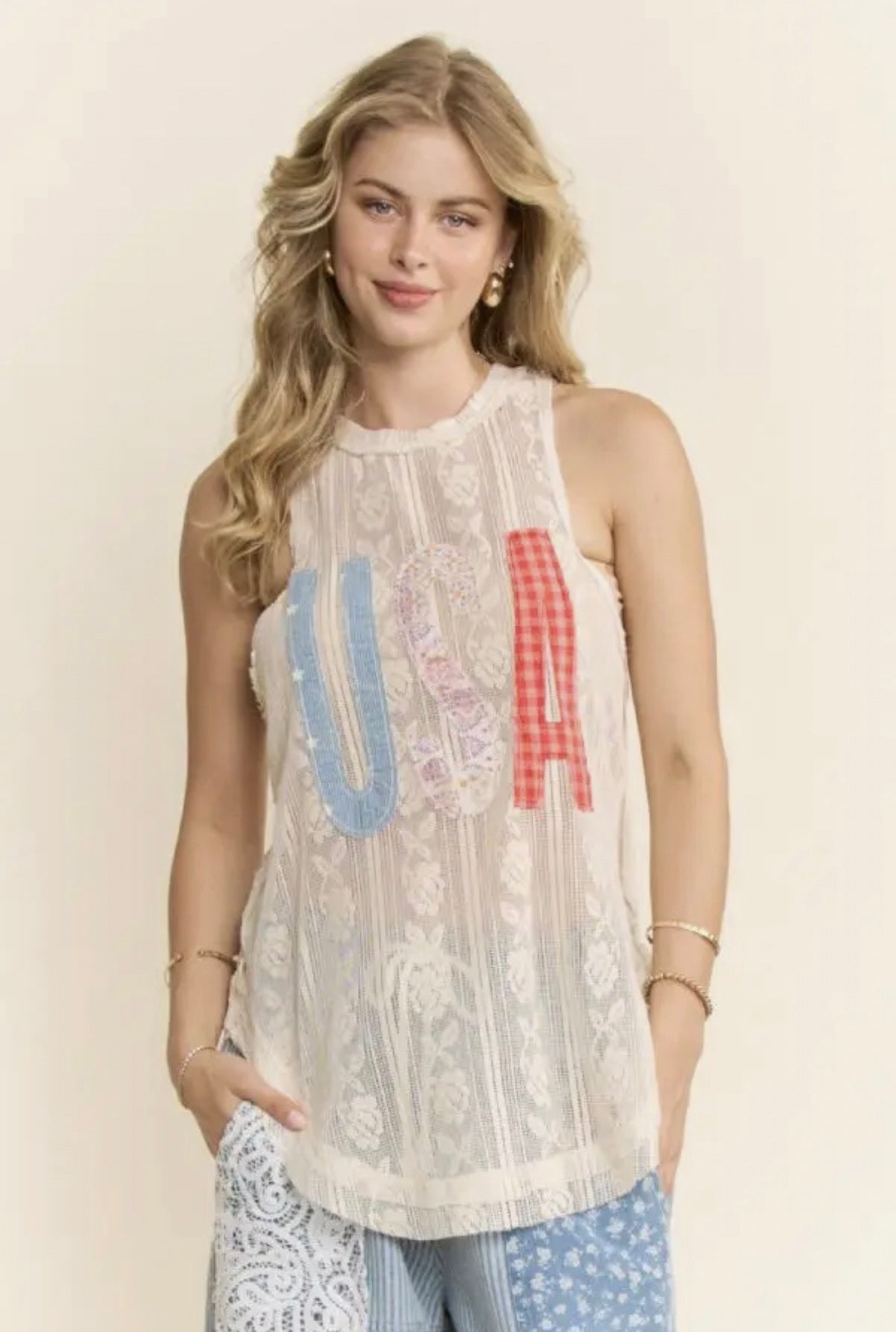 USA Patchwork Crochet Tank
