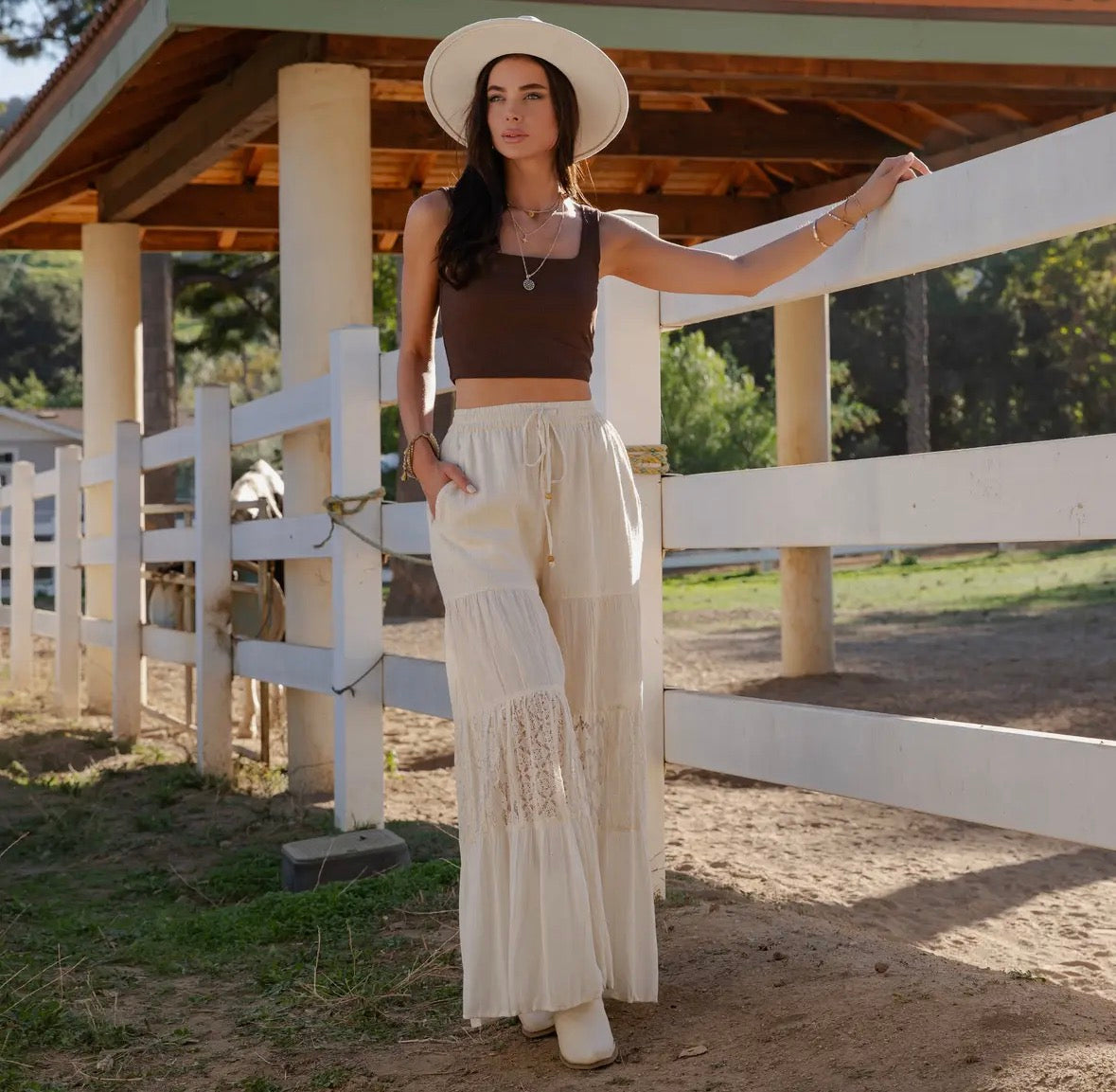 Lace Cotton Tiered Boho Pants
