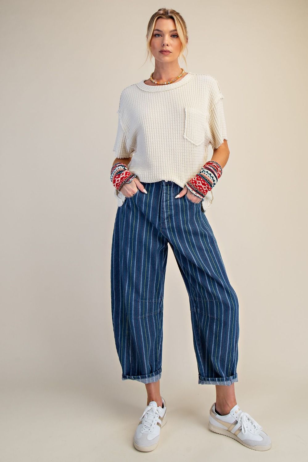 Washed Waffle Knit Pocket Top
