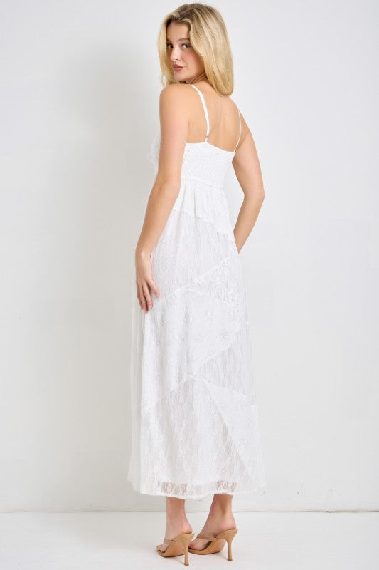 Mixed Lace Spaghetti Strap Midi Dress