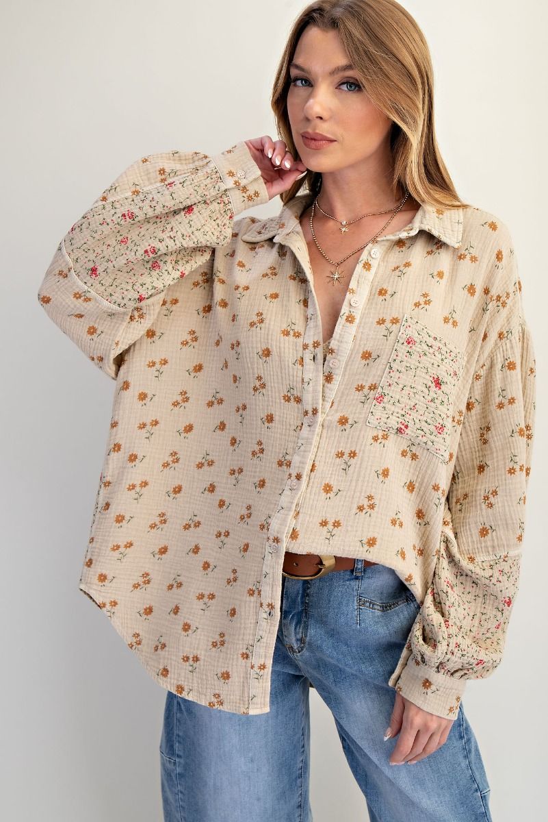 Floral Print Gauze 100% Cotton Shirt