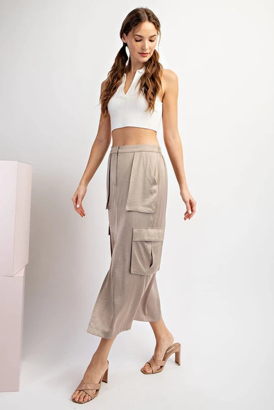 Satin Cargo Midi Skirt