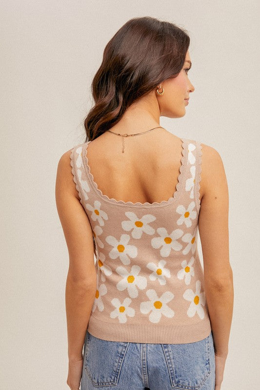 Daisy Days Scallop Knit Tank