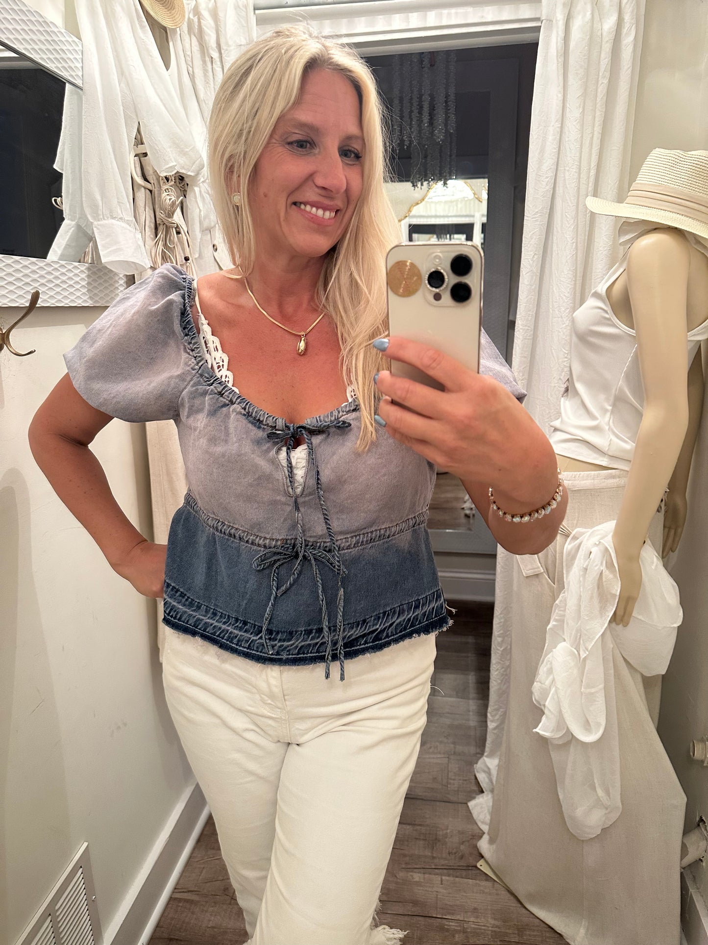 Mineral Washed Puff Sleeve Top