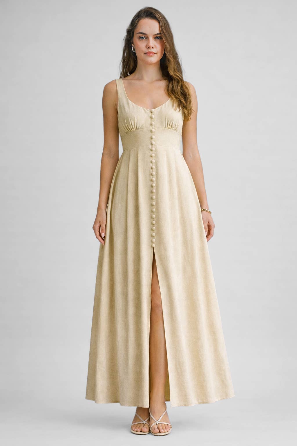 Back Bow Detail Button-Front Maxi Dress