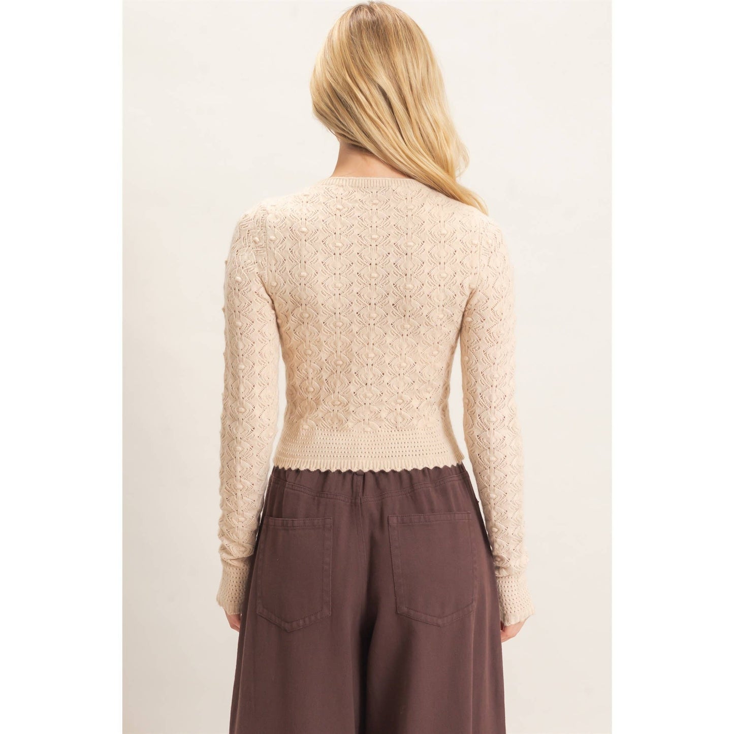 Crochet Scalloped Hem Layering Top- Taupe