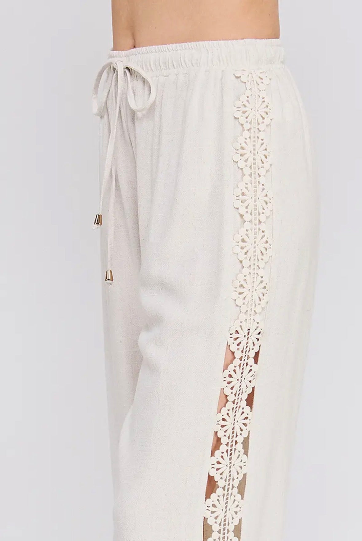 Linen Blend Elastic Tie-Waist Wide
Leg Pant
