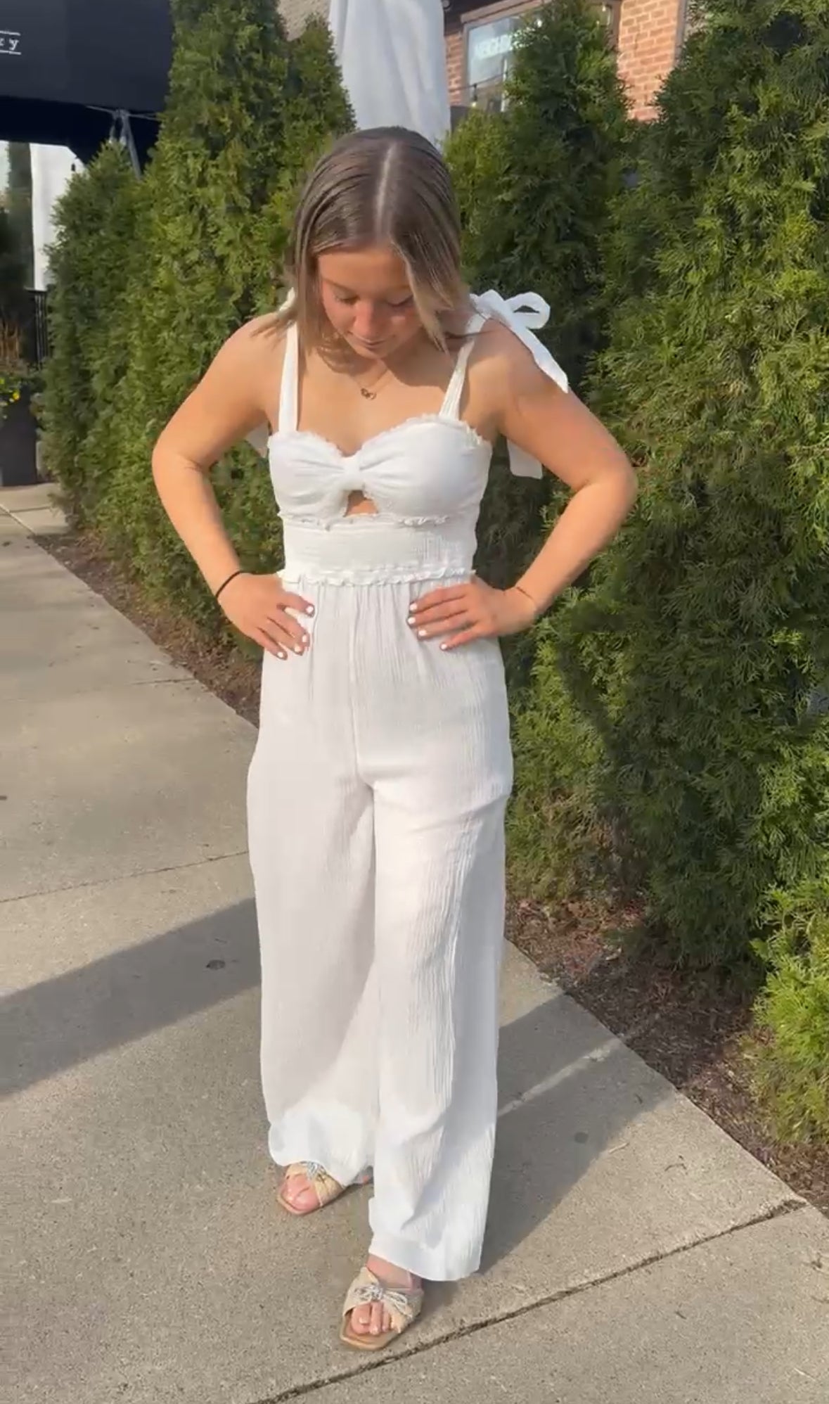 Gauze Tie-Shoulder Jumpsuit