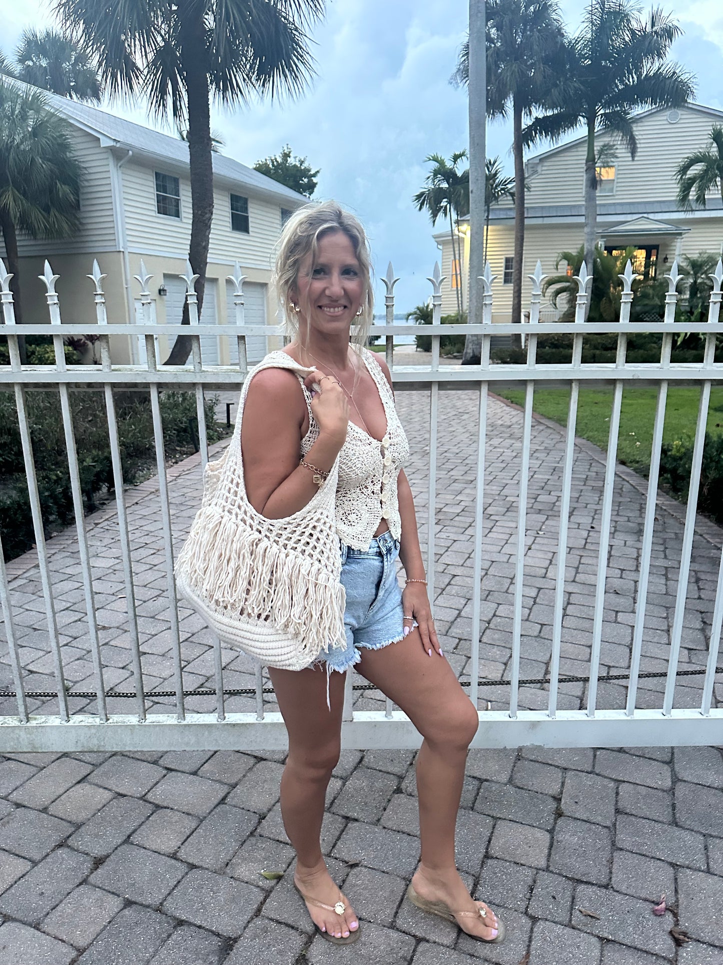 Lace Crochet Button Front Top