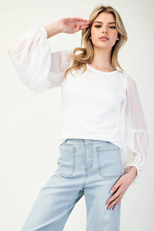 Sheer Bubble Sleeve Blouse