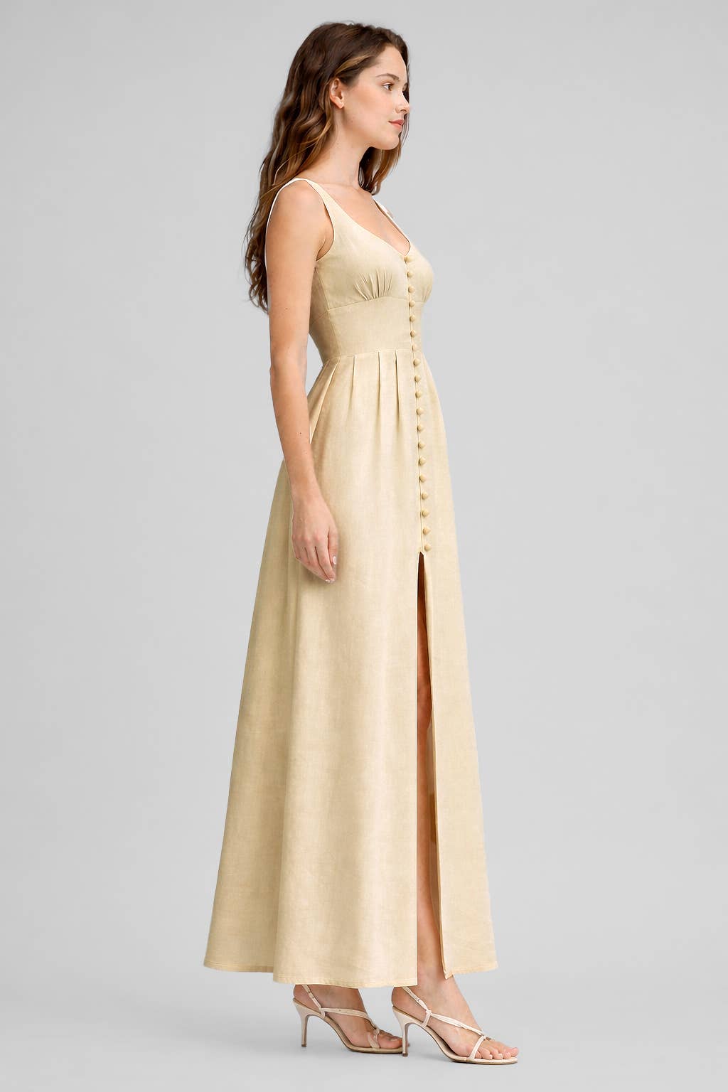 Back Bow Detail Button-Front Maxi Dress