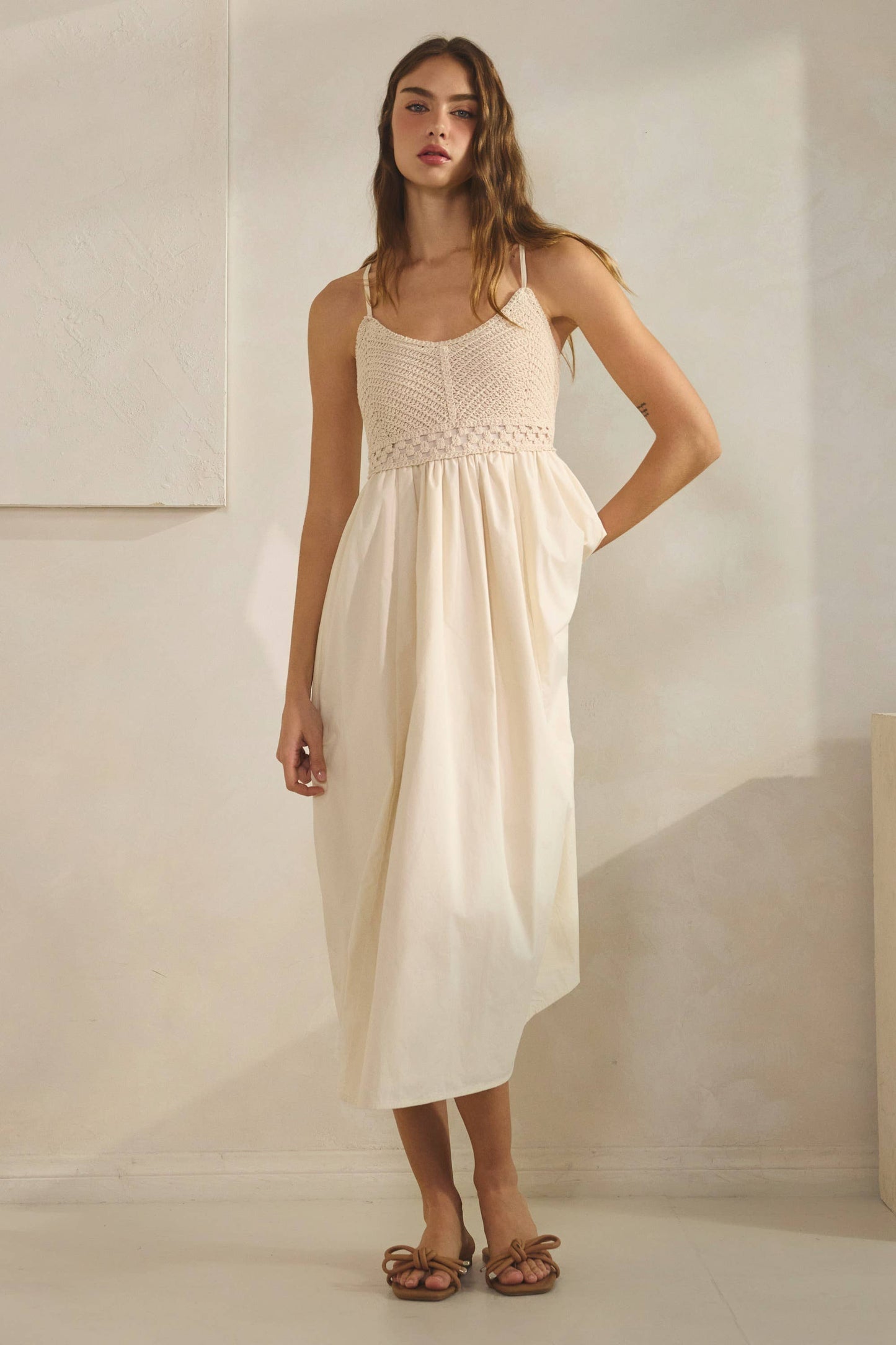 Haze Crochet Knit Contrast Midi Dress