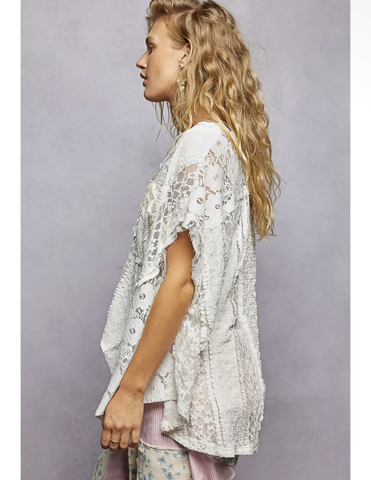 Patchwork Lace Oversized V-Neck
Raw Edge Top