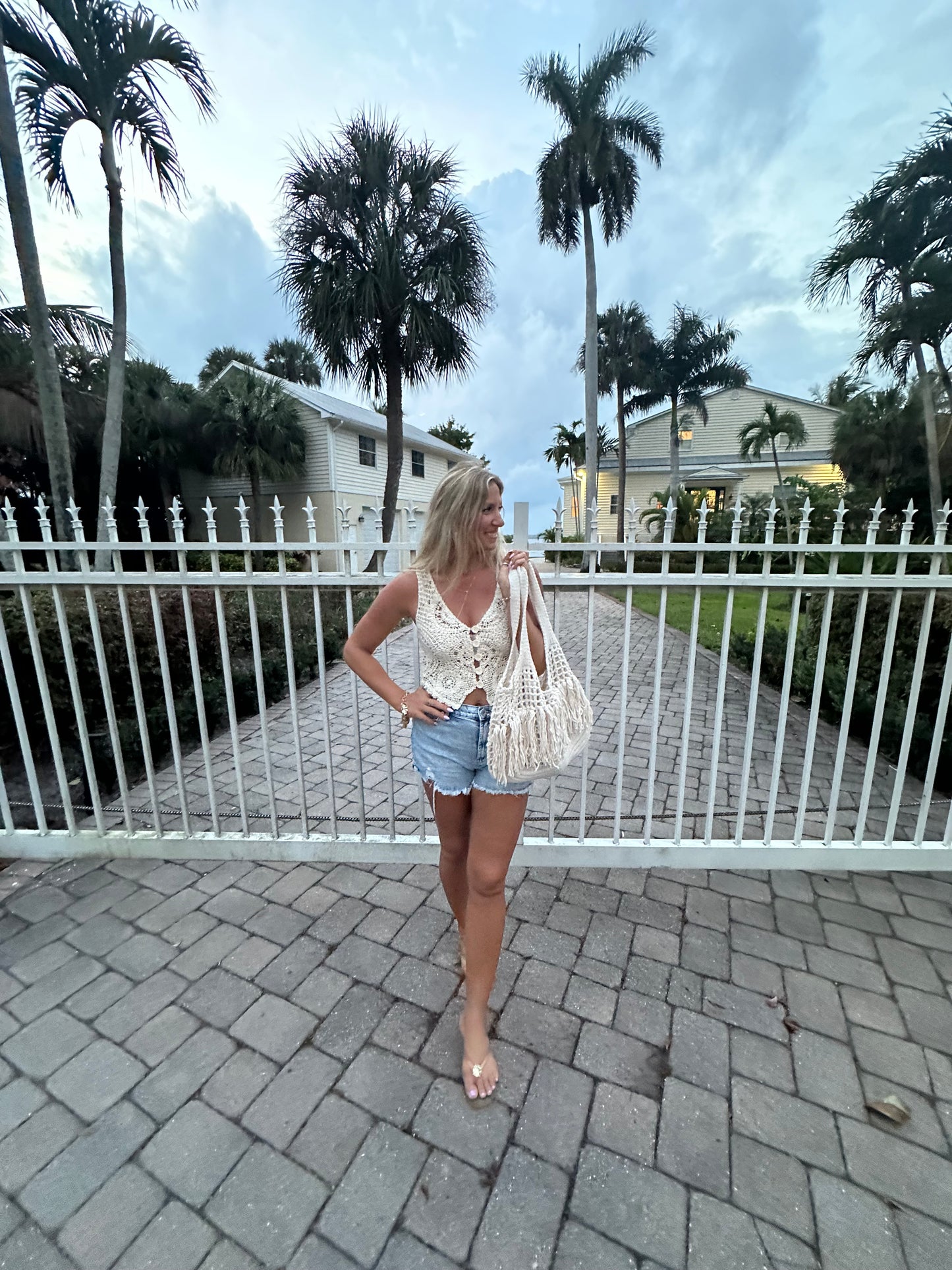 Lace Crochet Button Front Top