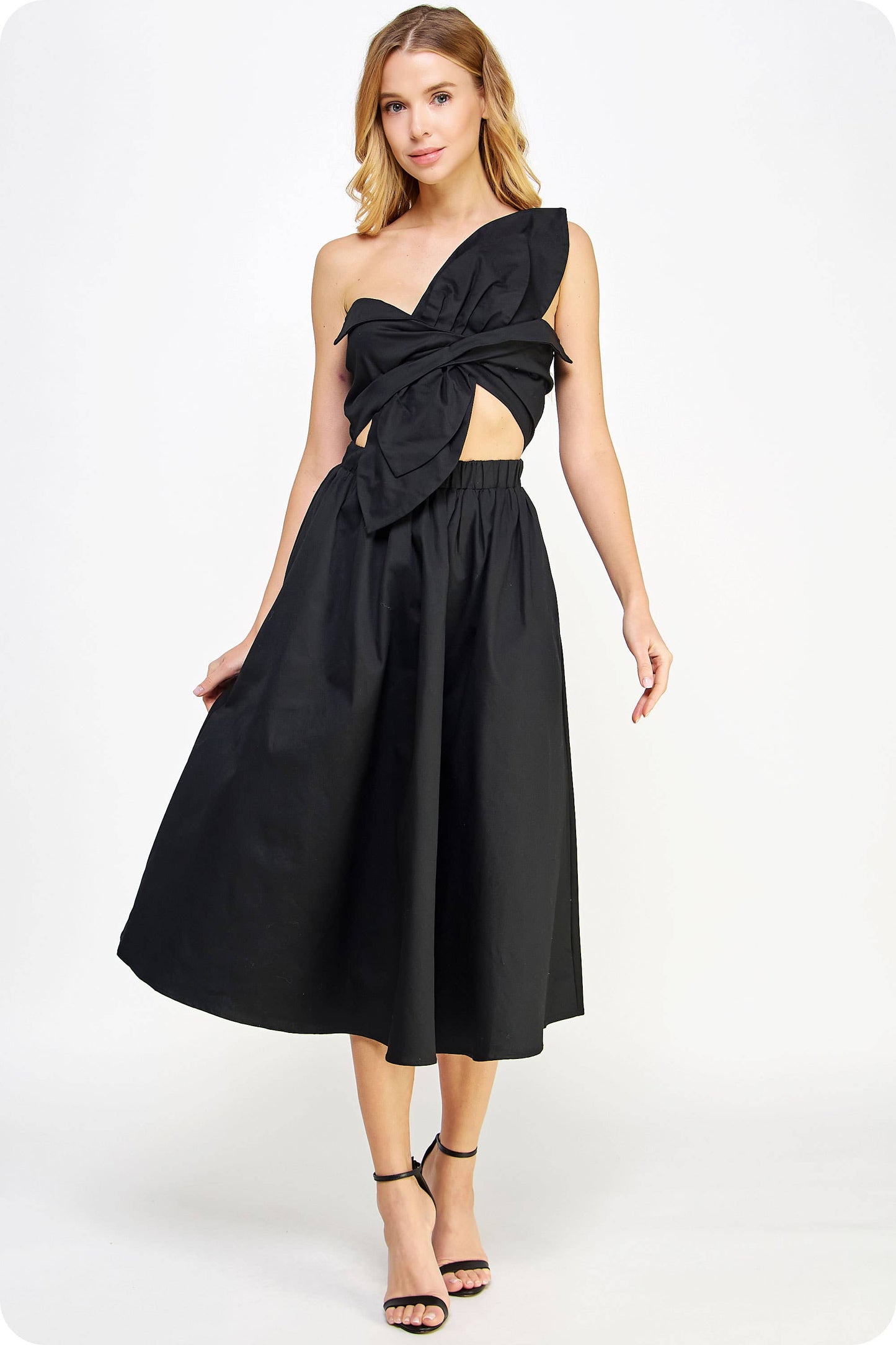 Knotted Flower Bow Midi Dress: Ecru