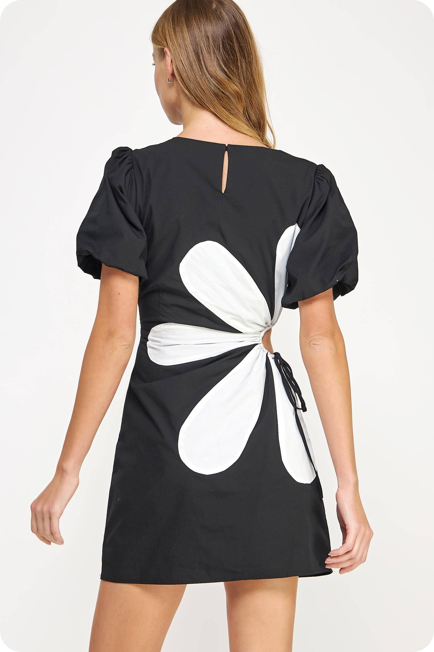 Side Cut-Out Flower Detail Mini Dress