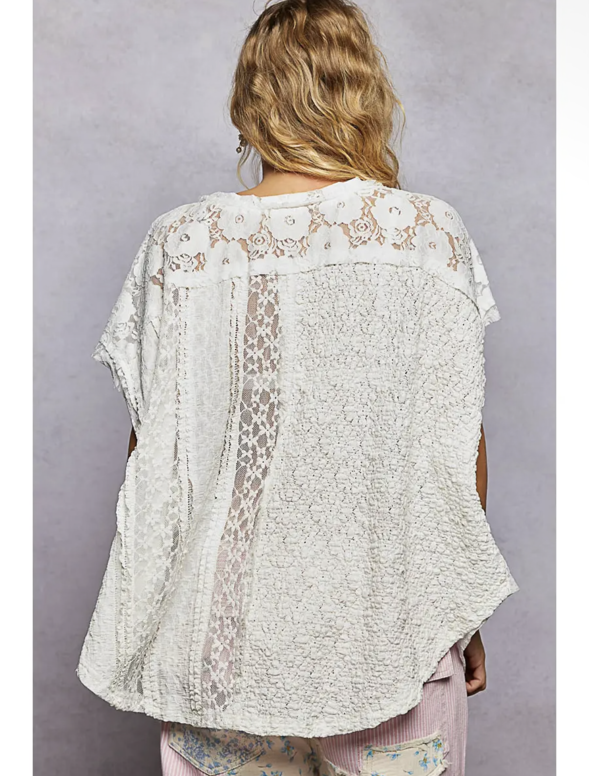 Patchwork Lace Oversized V-Neck
Raw Edge Top