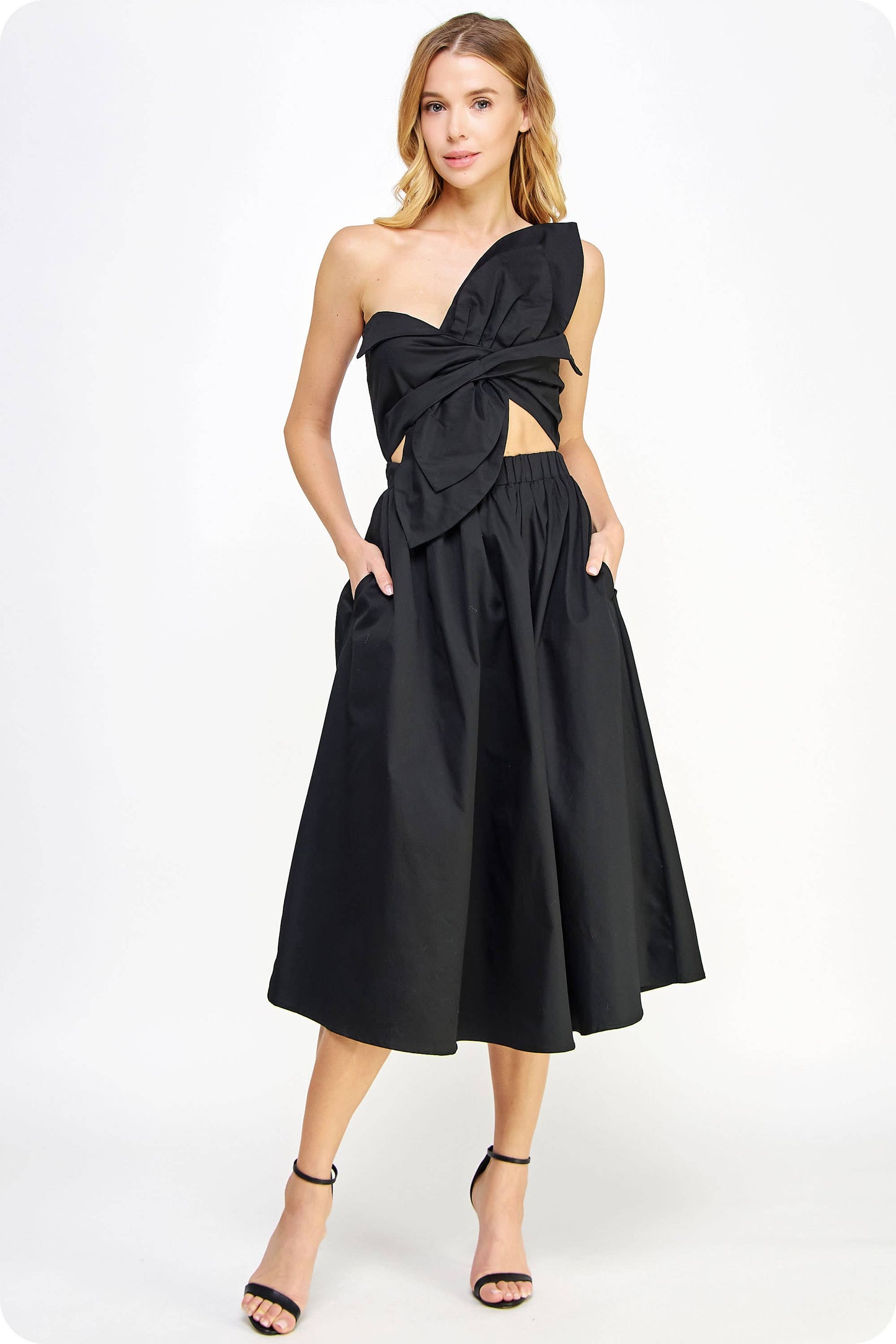 Knotted Flower Bow Midi Dress: Ecru