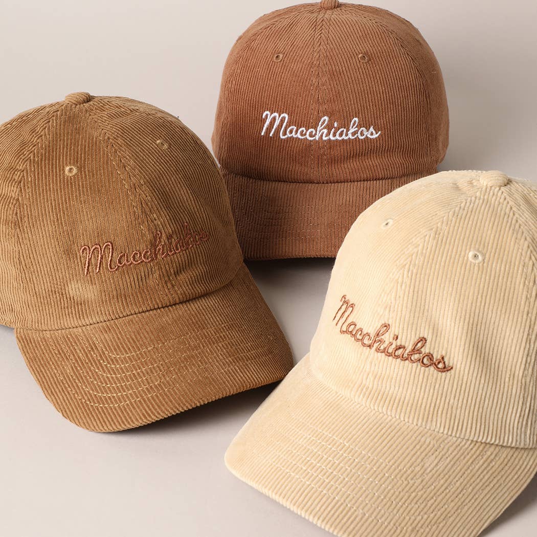 Macchiatos Letter Graphic Embroidery Corduroy Cap