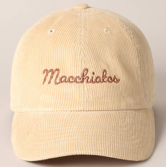 Macchiatos Letter Graphic Embroidery Corduroy Cap