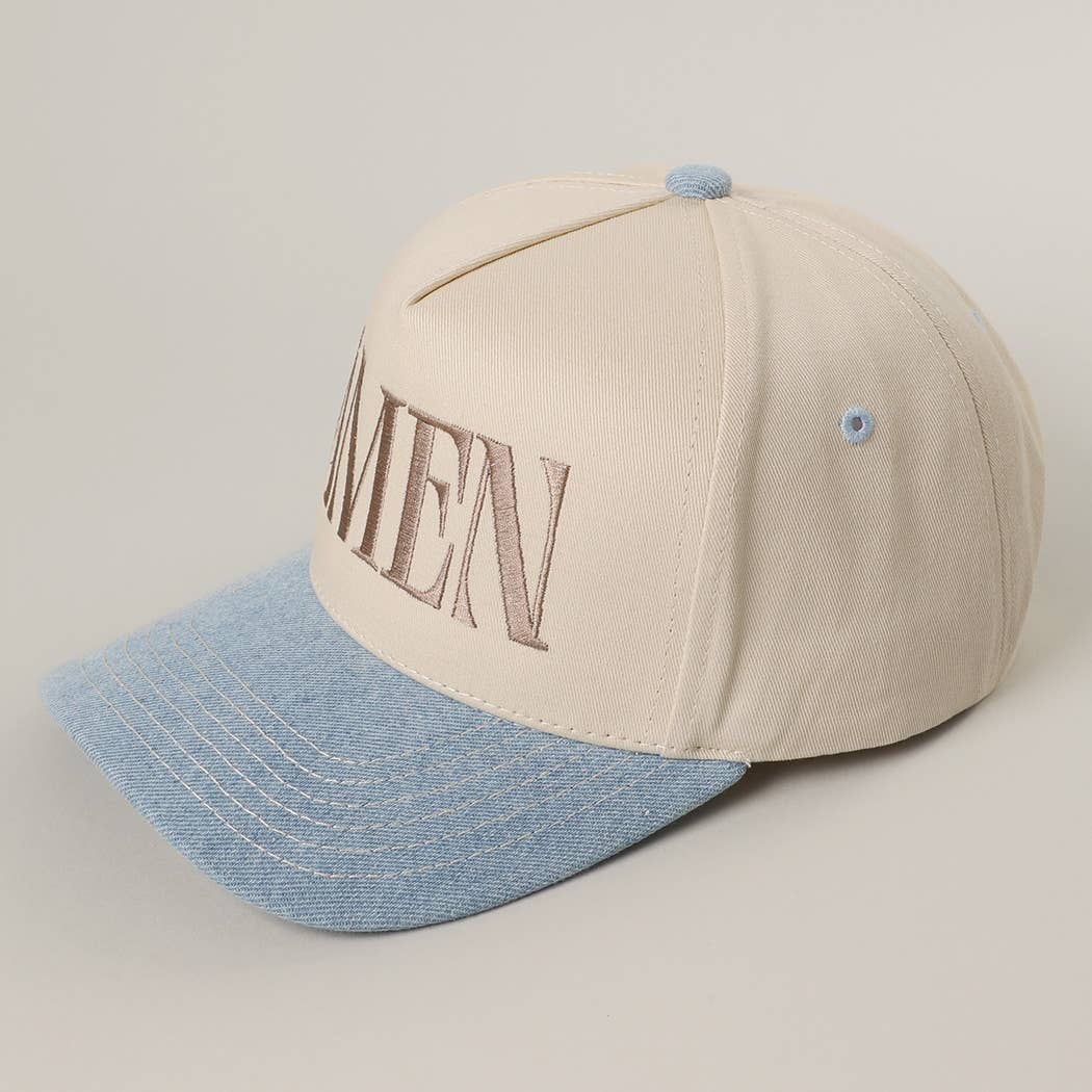 AMEN Embroidery Two-Tone Trucker Hat: LIGHT DENIM