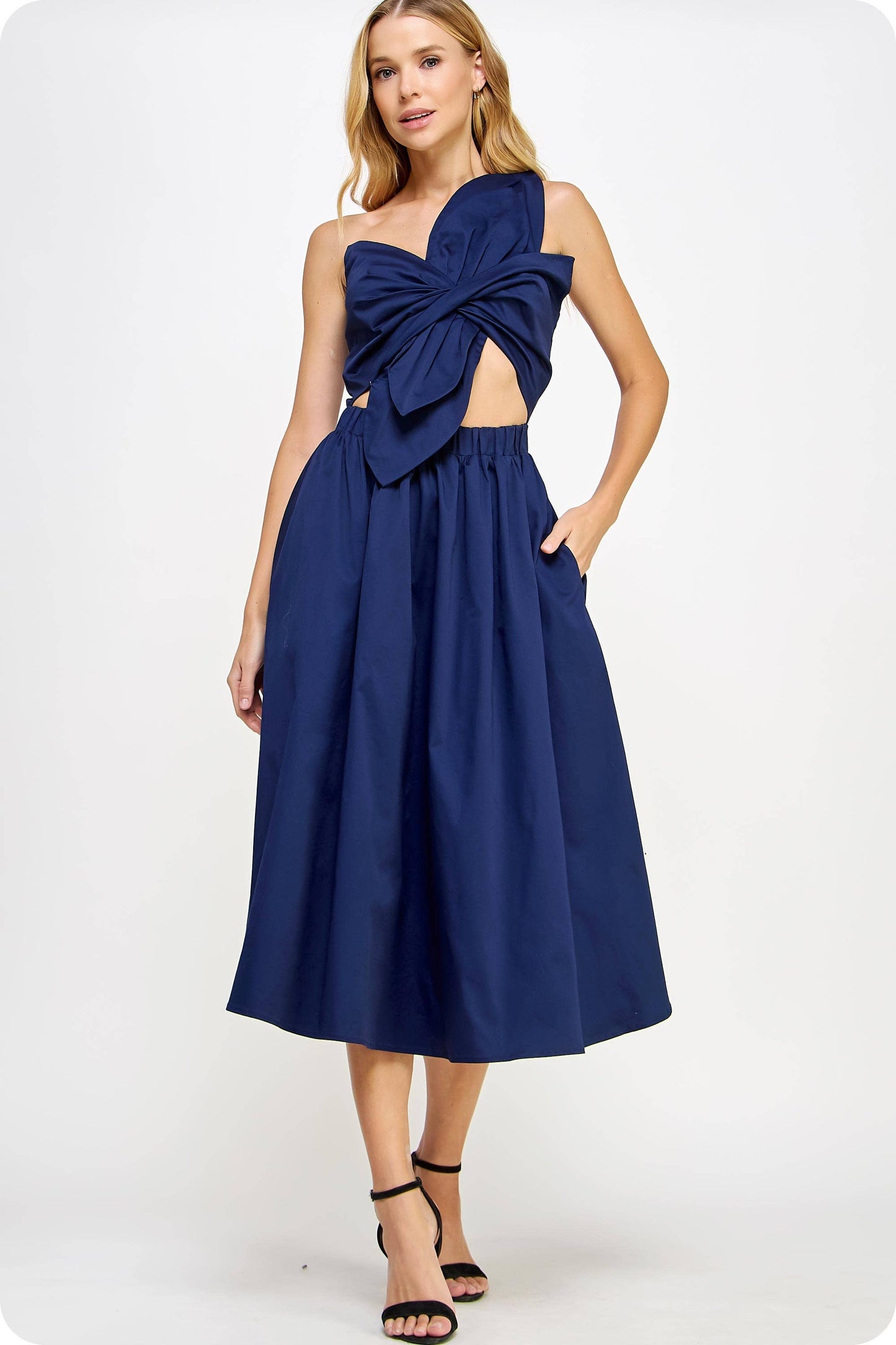 Knotted Flower Bow Midi Dress: Ecru