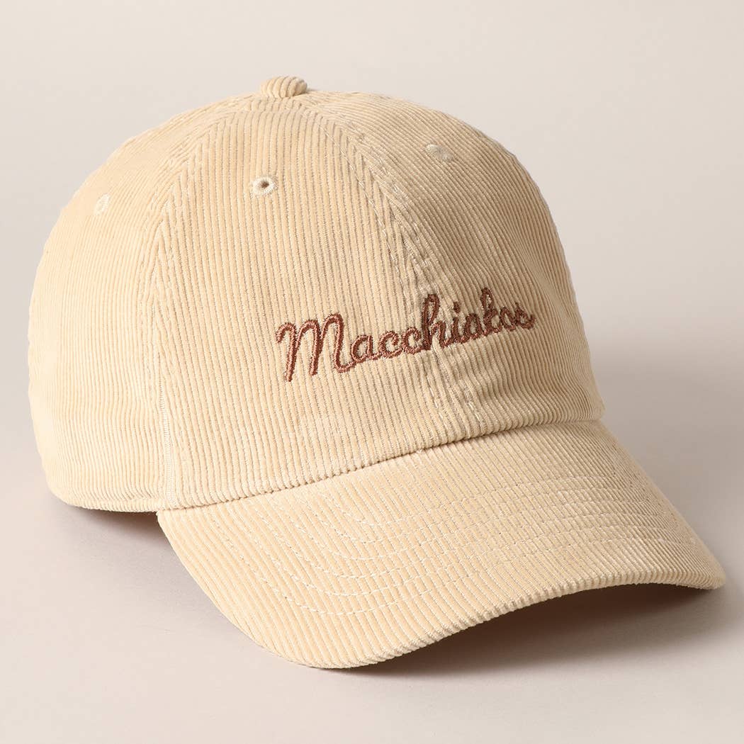 Macchiatos Letter Graphic Embroidery Corduroy Cap