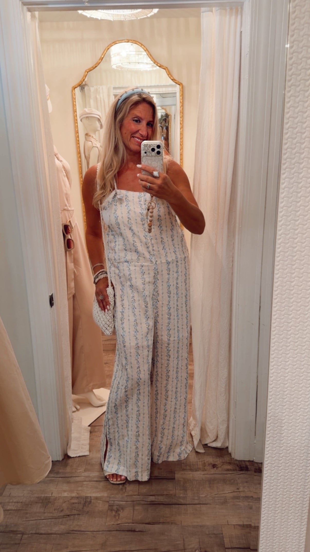 Blue Flowered Jumpsuit- With Slits 100% Cotton