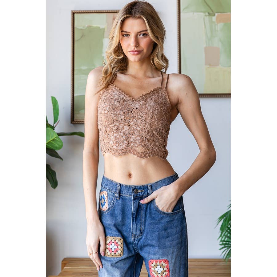 WASHED BACK STRAP FLORAL LACE BRALETTE