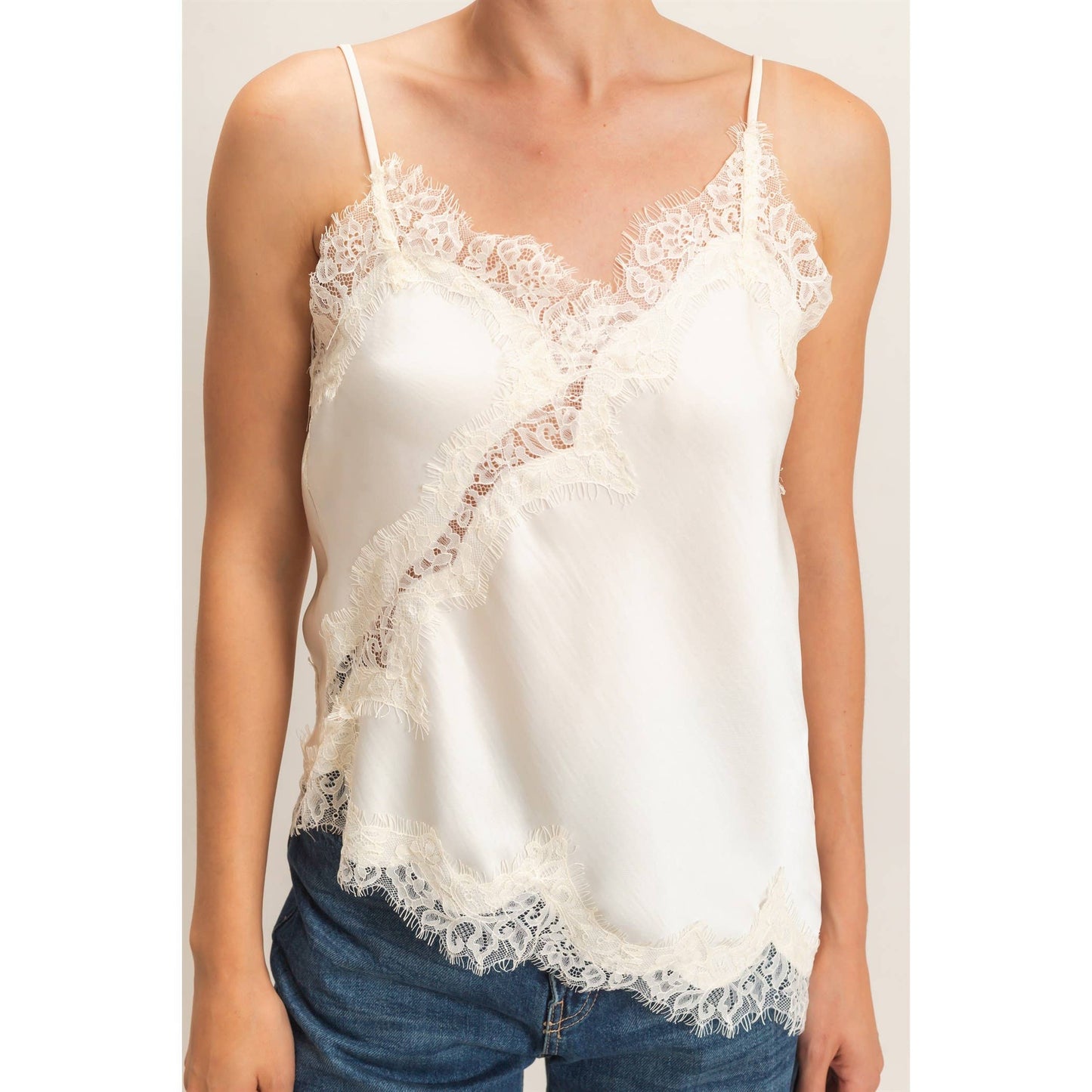 Asymmetrical Satin Lace Top