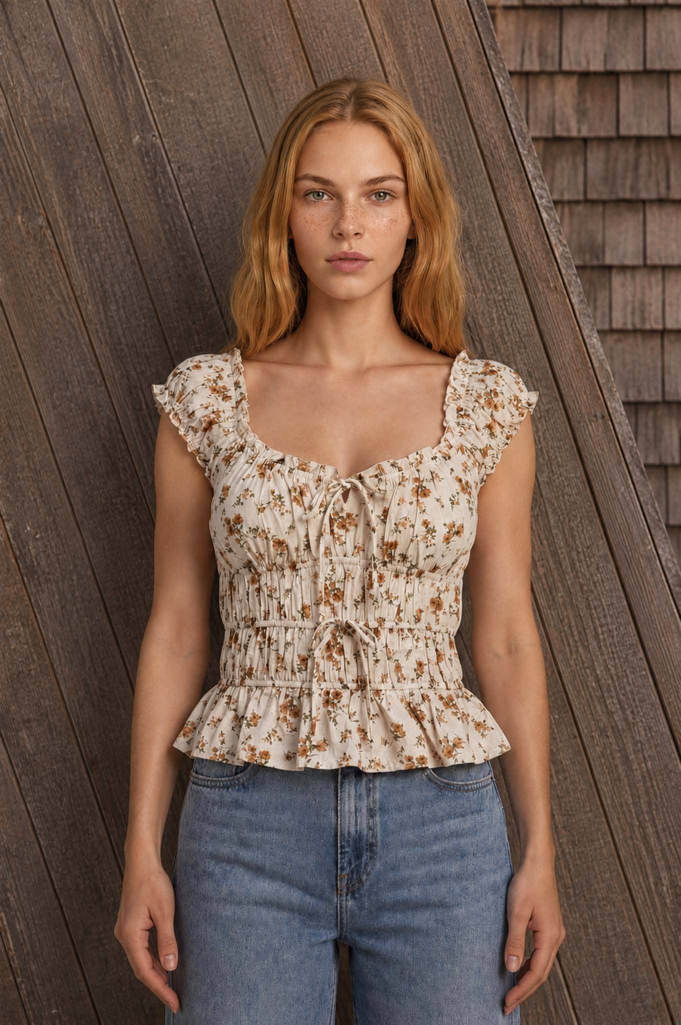 Autumn Meadow Floral RuffledTop