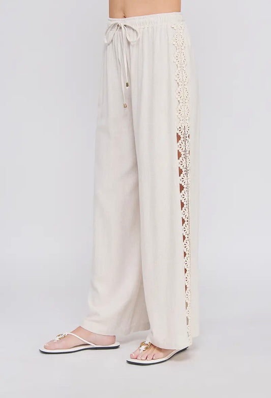 Linen Blend Elastic Tie-Waist Wide
Leg Pant