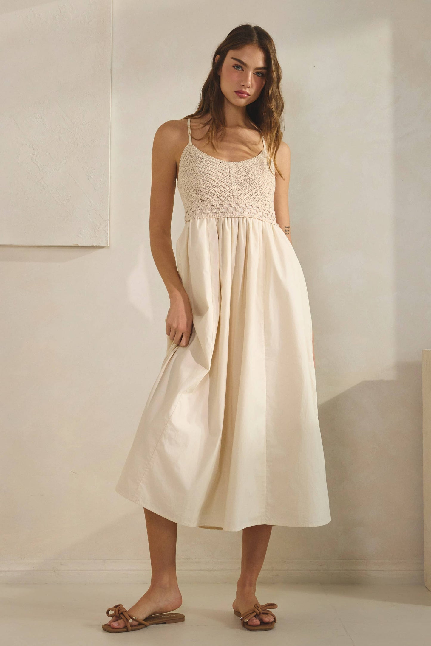 Haze Crochet Knit Contrast Midi Dress
