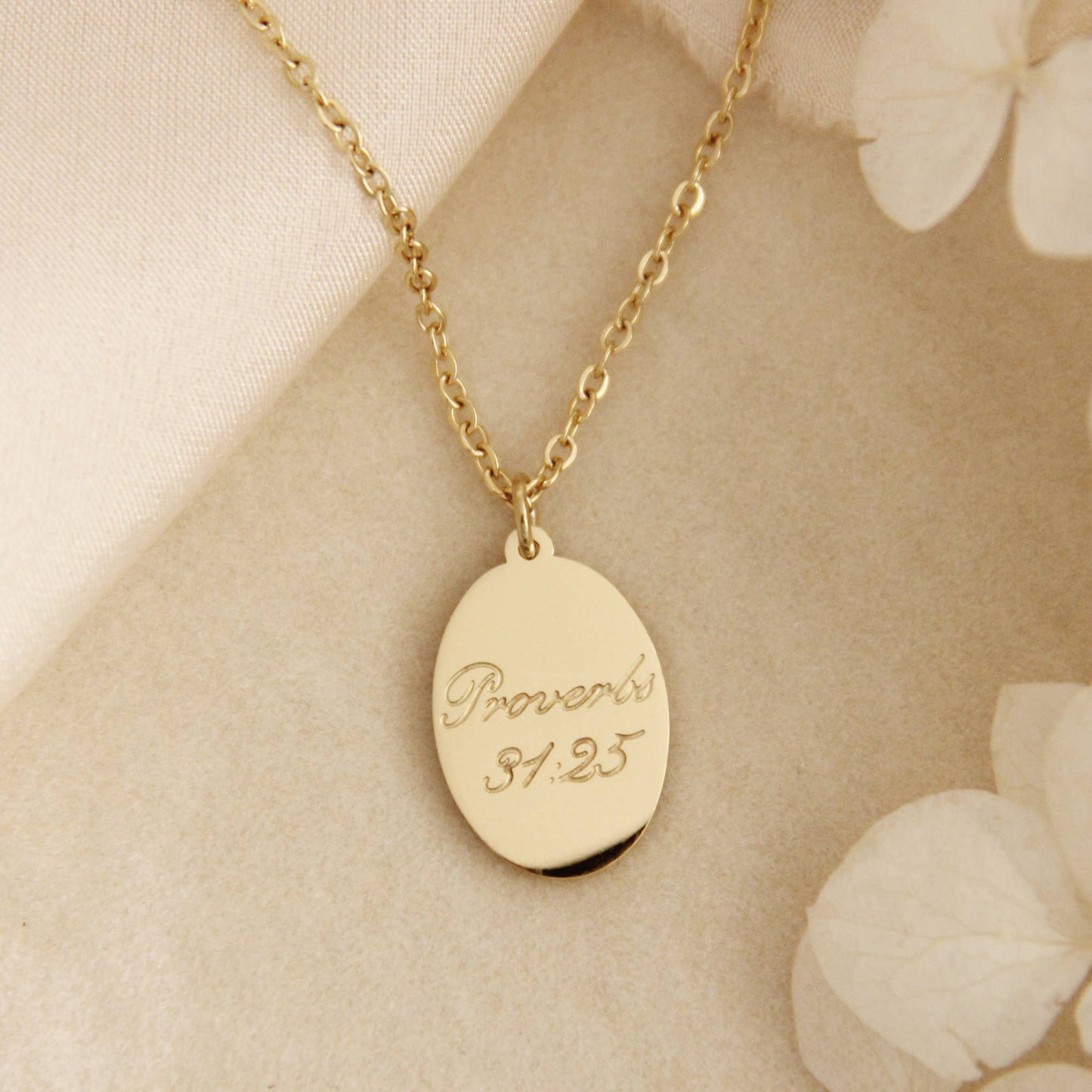 Strength And Dignity Are Her Clothing Necklace Proverb 31:25: Yellow Gold