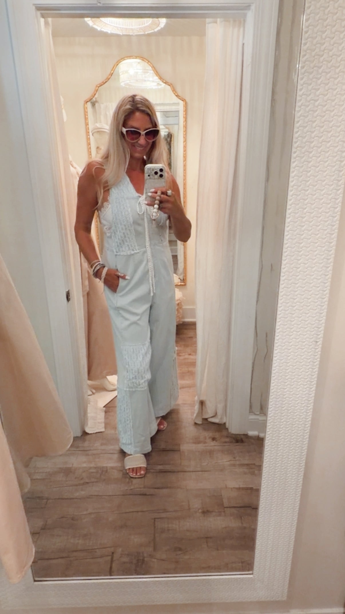 Lace Patchwork Denim Jumpsuit