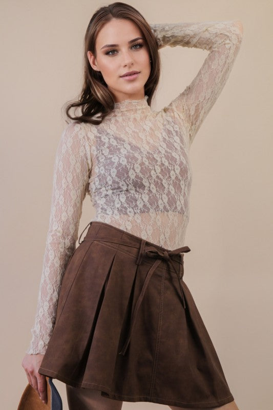 Aubrey Long Sleeve Lace Top - Champagne Floral