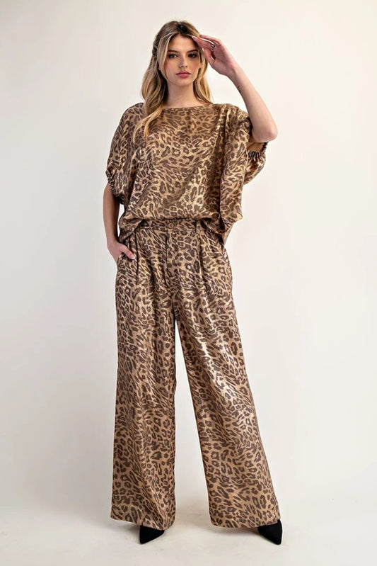 Metallic leopard pants