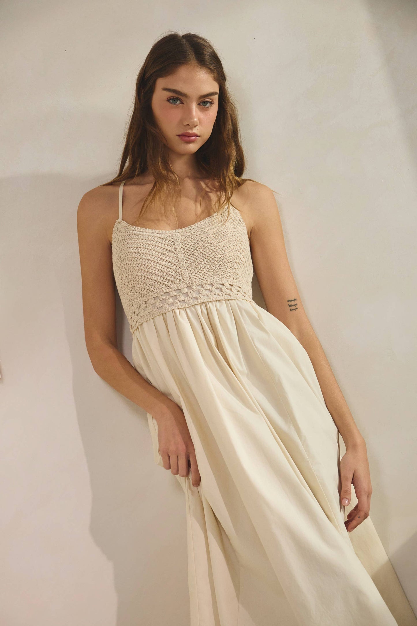 Haze Crochet Knit Contrast Midi Dress